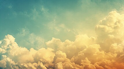 Poster - A blue sky with clouds and a white background. The sky is filled with clouds and the sun is shining brightly