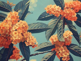 Wall Mural - Vibrant Orange Flowers on Trees