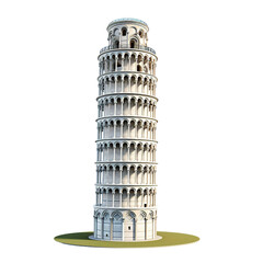 illustration of leaning Pisa Tower, Isolated on transparent PNG background, Generative ai