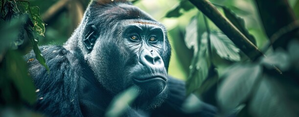 Wall Mural - Close-Up of Gorilla in Natural Habitat. Generative ai