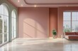 © SEUNGJIN - Interior design of empty modern apartment in pastel blush color. Interior mockup, 3d rendering