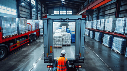 Refrigerated Goods Transportation Cold Chain Logistics Warehouse Industrial Truck Safety Vest Frozen Boxes Pallets Trailer Lorry Food Delivery Service