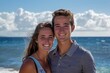 © CogniLens - Portrait of a smiling couple in their 20s wearing a sporty polo shirt in tranquil ocean backdrop