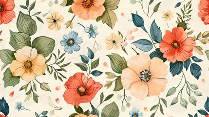 Wall Mural - a floral pattern with many different flowers on it's surface