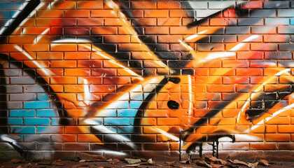 Wall Mural - Dynamic spray paint patterns on brick wall. Street art. Graffiti style. Painted rough surface.