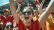 © venusvi - Sport fans rejoicing at stadium, waving and smiling, triumphant moment