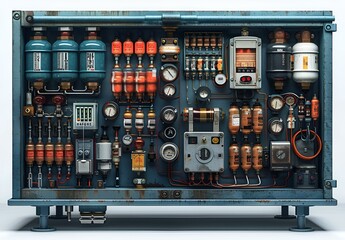 Wall Mural - Close-up of a control board with many lit candles