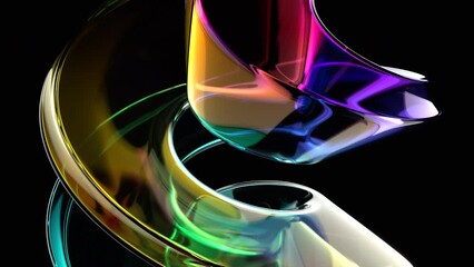 Wall Mural - abstract animation, rotating glass shape on black background, 4k seamless looped video, 3d render