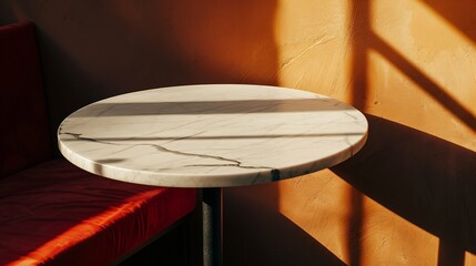 Poster - Sunny day light and shadows on table for product display : Generative AI