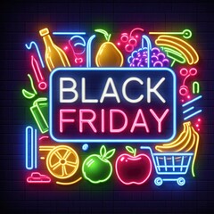 Wall Mural - Image of vector realistic isolated neon sign of Black Friday for template decoration concept of sale