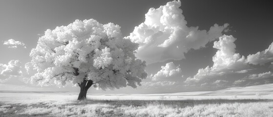 Wall Mural - dramatic and peaceful landscape of a single tree standing tall in a rolling green meadow, under a va