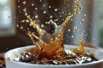 Canvas Print - Freshly brewed coffee splashing in a white mug