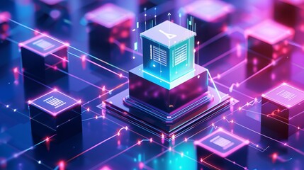 Poster - A central computing unit, prominently displayed and illuminated by an intricate and glowing grid of network lines, representing the heart of data processing technology.