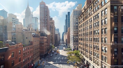 Fototapete - Panoramic skyline of Manhattan on a sunny day  street photoraphy : Generative AI