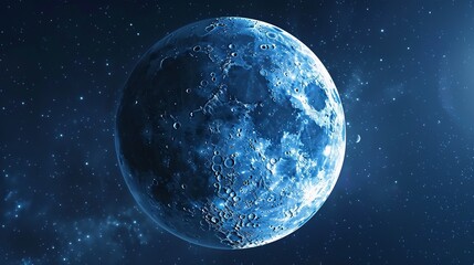 Wall Mural - A strikingly luminous blue moon with visible craters, set against a starry night sky, creating a captivating and otherworldly celestial display.