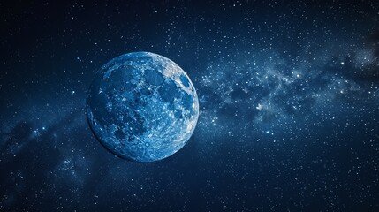 Wall Mural - A mesmerizing view of a blue moon set against the vast expanse of the Milky Way galaxy, creating a breathtaking and serene night sky panorama.