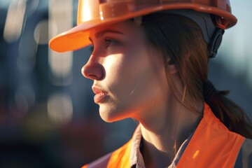 A person wearing a hard hat and reflective vest, indicating their profession in the construction industry. The image focuses on the individual's attire, highlighting their commitment to safety.