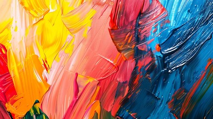 Aufkleber - Abstract colorful oil painting on canvas Oil paint texture with brush and palette knife strokes Modern art cover design concept : Generative AI