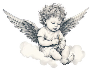 Sticker - PNG Illustration of cherub drawing sketch angel.