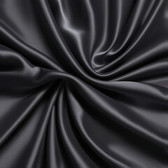 Black silk background with dark luxurious fabric draped texture folds in waves of flowing soft pattern, abstract satin or velvet cloth in luxury material design. ai