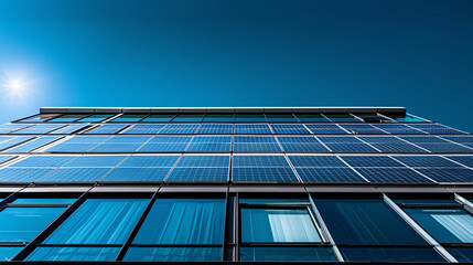 Modern office building with blue sky.