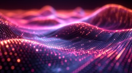 Fototapete - pink and blue light waves with glowing particles, creating an abstract and ethereal visual