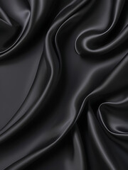 Black silk background with dark luxurious fabric draped texture folds in waves of flowing soft pattern, abstract satin or velvet cloth in luxury material design. ai