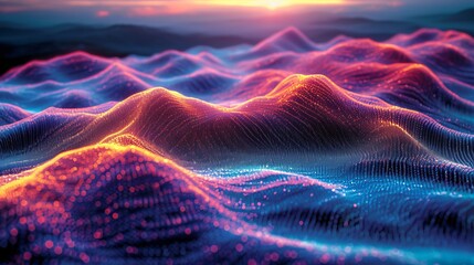 Fototapete - Abstract glowing colors create a wavy pattern in this digital illustration