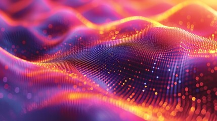 Fototapete - A glowing digital wave with orange and pink lights