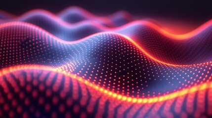 Poster - glowing red and blue light wave pattern,  colorful high-tech background with a digital mesh network design in bllue pink  gradients