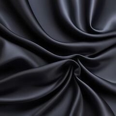 Wall Mural - Black silk background with dark luxurious fabric draped texture folds in waves of flowing soft pattern, abstract satin or velvet cloth in luxury material design. ai