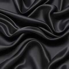 Wall Mural - Black silk background with dark luxurious fabric draped texture folds in waves of flowing soft pattern, abstract satin or velvet cloth in luxury material design. ai