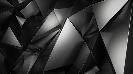 Leinwandbilder - Black white abstract background Geometric shape Lines triangles 3d effect Light glow shadow Gradient Dark grey silver Modern futuristic : Generative AI