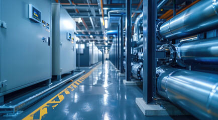 Fototapete - Energy Efficient equipment solutions for reduced consumption and cost at factory. Generative AI.
