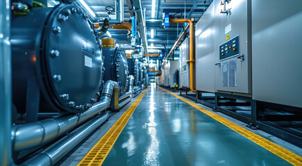 Fototapete - Energy Efficient equipment solutions for reduced consumption and cost at factory. Generative AI.