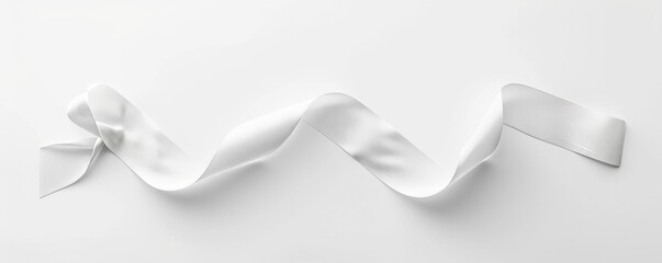 Isolated white ribbon on white background mockup, 4K hyperrealistic photo