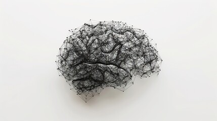 Wire Mesh Brain Sculpture on White Background