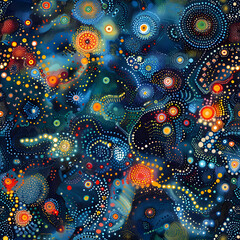 Colorful abstract aboriginal dot art pattern creating festive celebration atmosphere