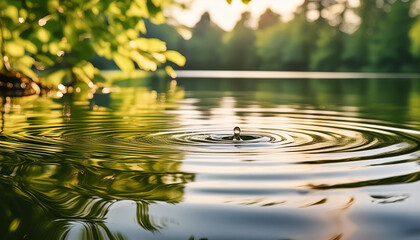 Wall Mural - Ripples on pond or lake water surface. Natural background.