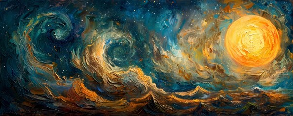 Wall Mural - Van Gogh-inspired explosion of stars with swirling brushstrokes