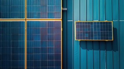 Wall Mural - a solar panel on the roof is an alternative form of energy that helps save resources and promotes su
