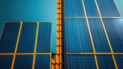 Wall Mural - a solar panel on the roof is an alternative form of energy that helps save resources and promotes su