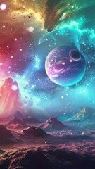 Wall Mural - alien world planet, deep space landscape with several moons