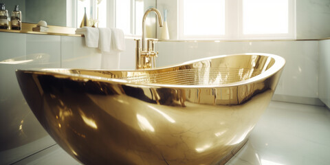 Canvas Print - Gold Bathtub, close up.  Luxury Bathroom, Interior Design. Golden Bath