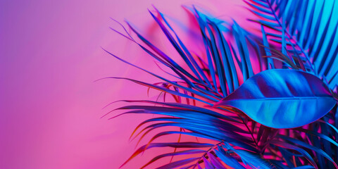 Wall Mural - Vibrant Neon Tropical Leaves on Gradient Background in Modern Creative Art