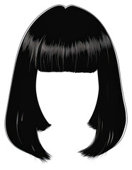 Sticker - Black bob hair stlye hairstyle white background front view.