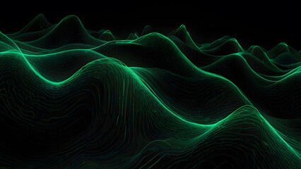 Sticker - Undulating Neon Green Lines on Black Background