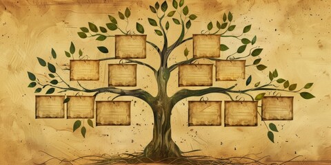 Wall Mural - Family tree with empty cells, template. on light background.