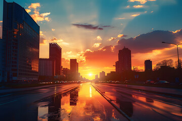 Wall Mural - sunset in the city