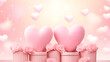 © AaliAmin - Pink fluffy hearts and roses on podiums against a sparkling pink background.